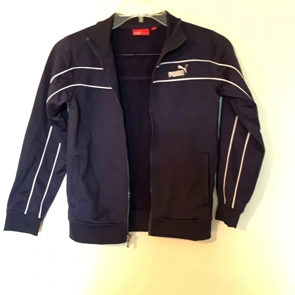 Puma Boys Size 7 Navy Track Jacket Full Zip Athletic Logo